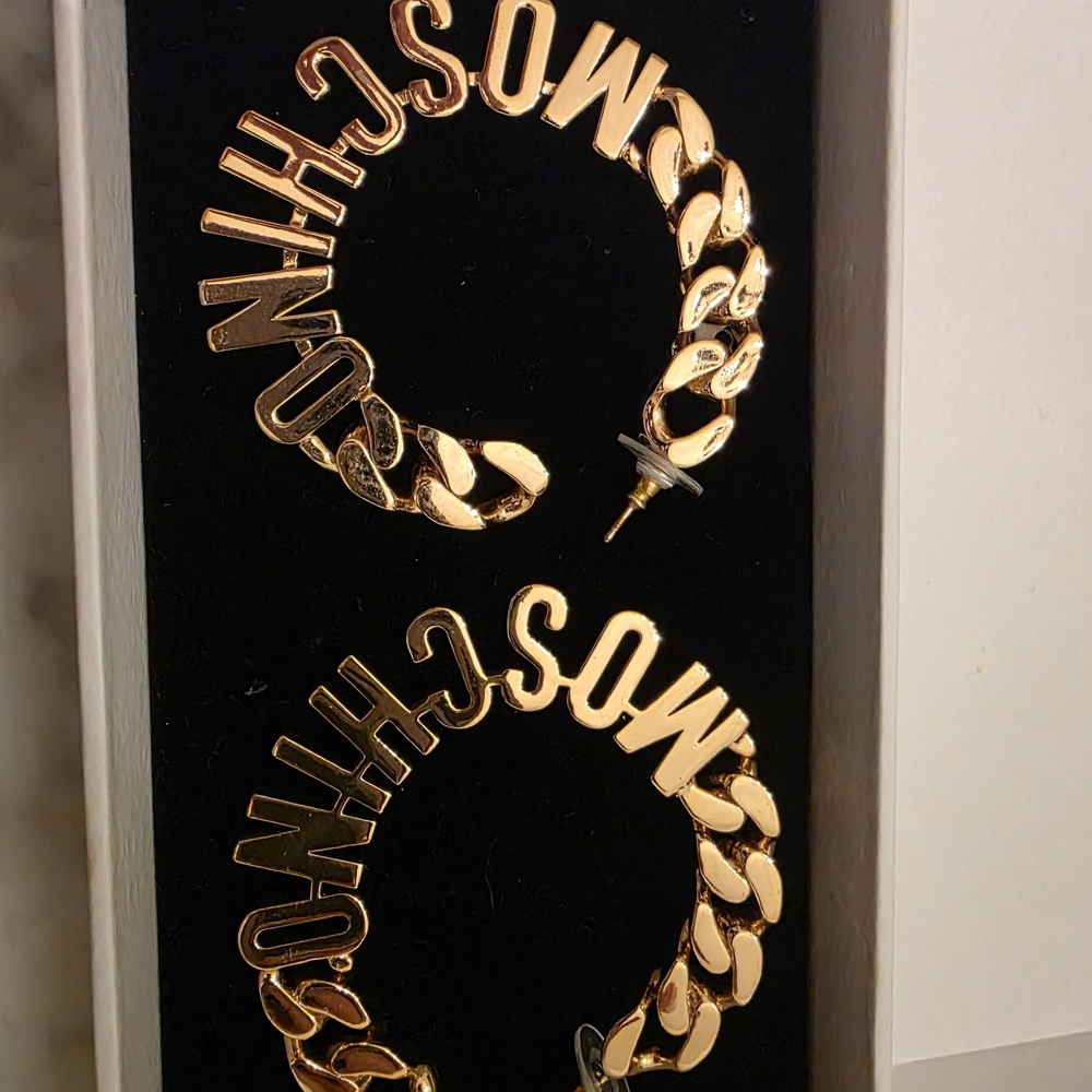Gold Moschino H&M Logo Chain Hoop Earrings